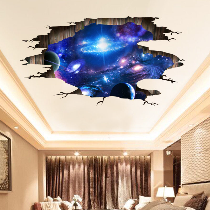 新品宇宙太空星空墙纸宿舍卧室梦幻F装饰背景墙贴纸吊顶天花板自
