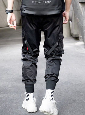 极速Techwear Mens Setwear Ribbons Harem Pants RHip Hop Casua