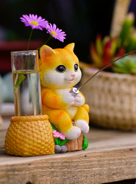 新品小猫钓鱼翁j假山流水鱼池塘造景古法养鱼缸装饰花园庭院微景