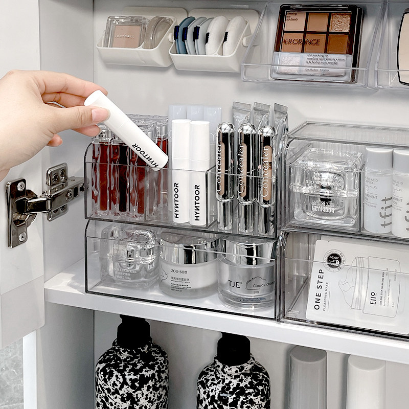 新品亚克力镜柜收纳盒桌面梳妆台化妆品口K红护肤品小样整理浴室