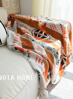 极速民族风沙发毯轻奢美式复古空调毯橙色毯子客厅沙发.午睡盖毯