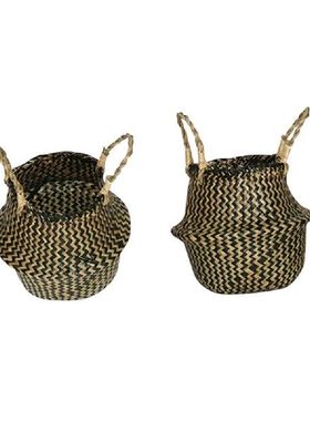 极速Seagrass Wickerwork Basket Rattan Foldable HaTnging Flow
