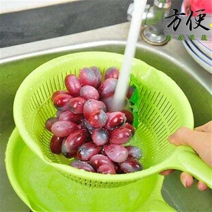 极速plastic long handle rice colander stLrainer filter green
