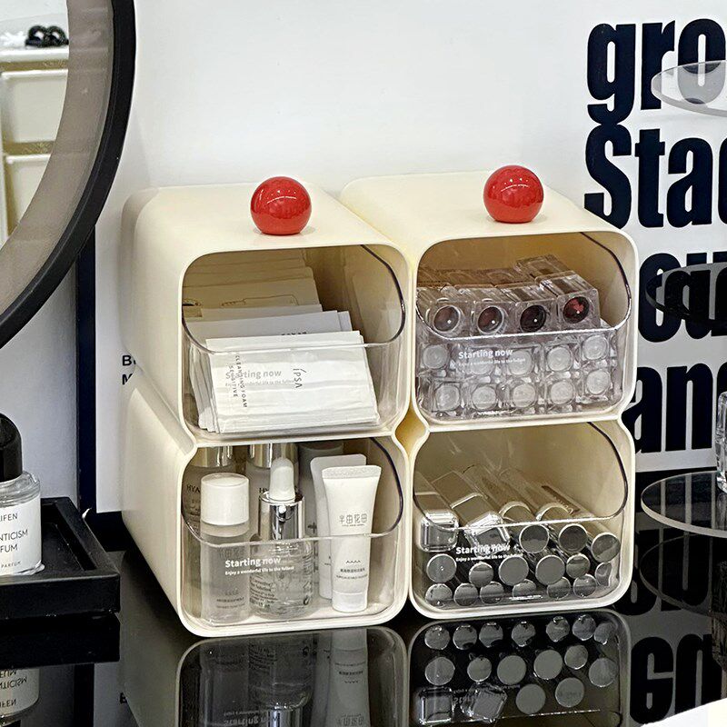 新品奶油桌面收纳盒小型抽屉式办公口红H杂物小样盒子化妆品收纳