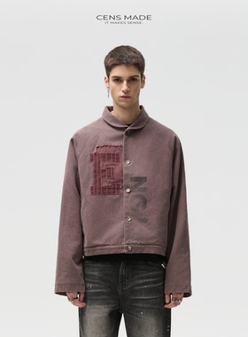 CENSMADE底特律工装夹克水洗渐变贴布珠帆布Boxy短宽加厚棉服外套