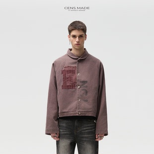 CENSMADE底特律工装 夹克水洗渐变贴布珠帆布Boxy短宽加厚棉服外套