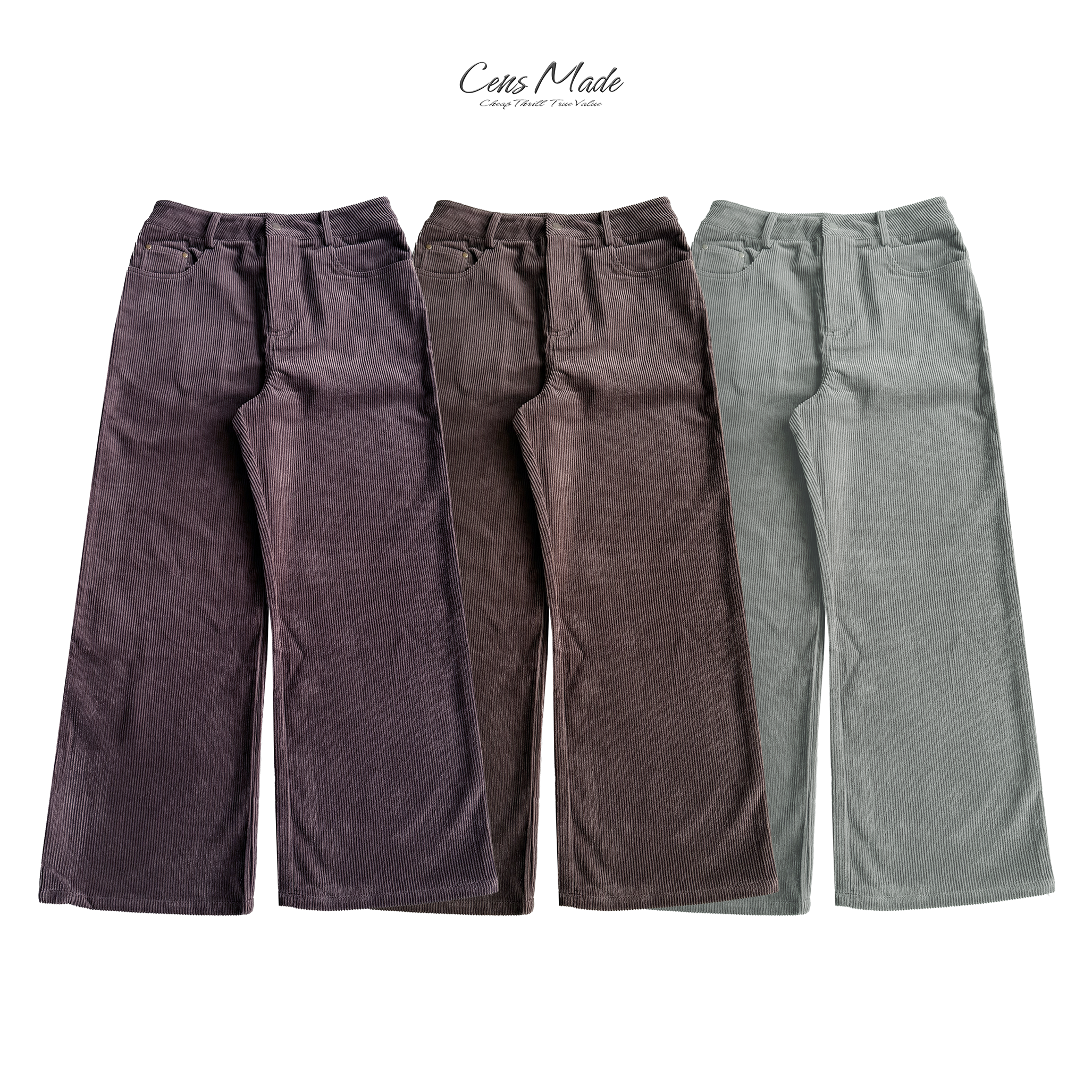 CENSMADE复古灯芯绒拼皮长裤