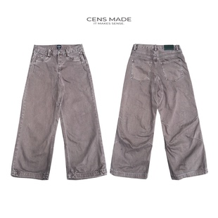 CENSMADE 立体剪裁弯刀阔腿宽松Baggy水洗定染烟灰紫撞钉牛仔裤