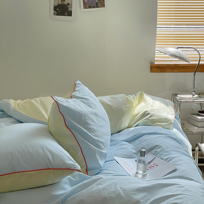 极速浅浅的天g蓝 干净的像天空 水洗棉四件套纯色简约北欧风床笠