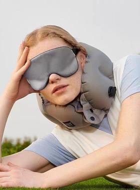 极速充气睡颈枕 眼罩09560套 枕创意旅行颈枕充气可携V式 u型 午