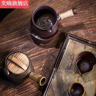 极速洁娜a丽带盖子侧茶罐把日烤式道粗陶罐罐茶土陶公杯煮茶器家