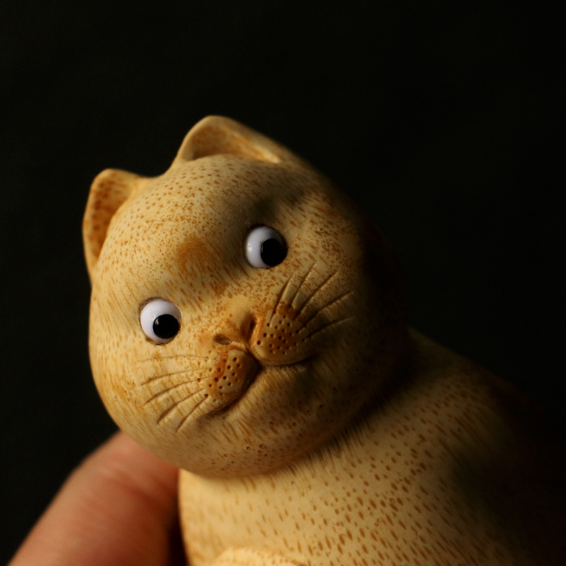 极速一物一拍精品纯手工竹根雕招财猫手把件竹雕X把玩摆件小
