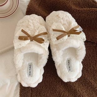 蝴蝶结Z毛毛鞋 极速可爱少女心棉拖鞋 家居保暖韩版 女士时尚 秋冬季