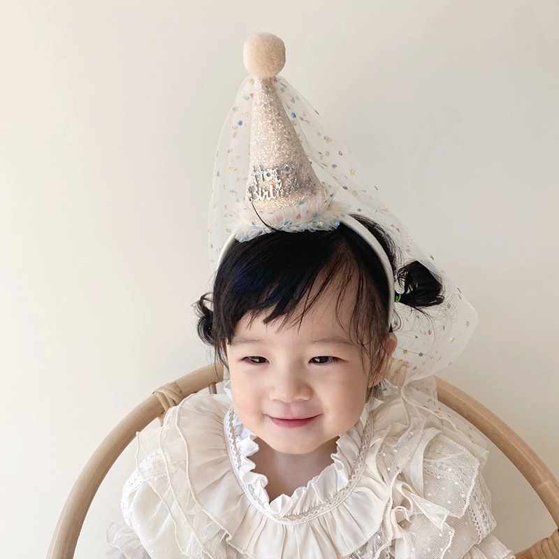 极速生日帽子女童网红p带纱发箍蛋糕装饰场景布置女孩儿童周岁公