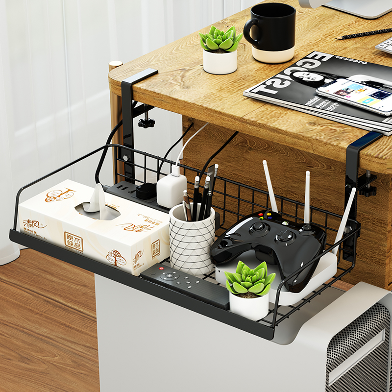 极速桌下理线架桌底电线r排插收纳办公室工位电脑桌侧边理线盒走