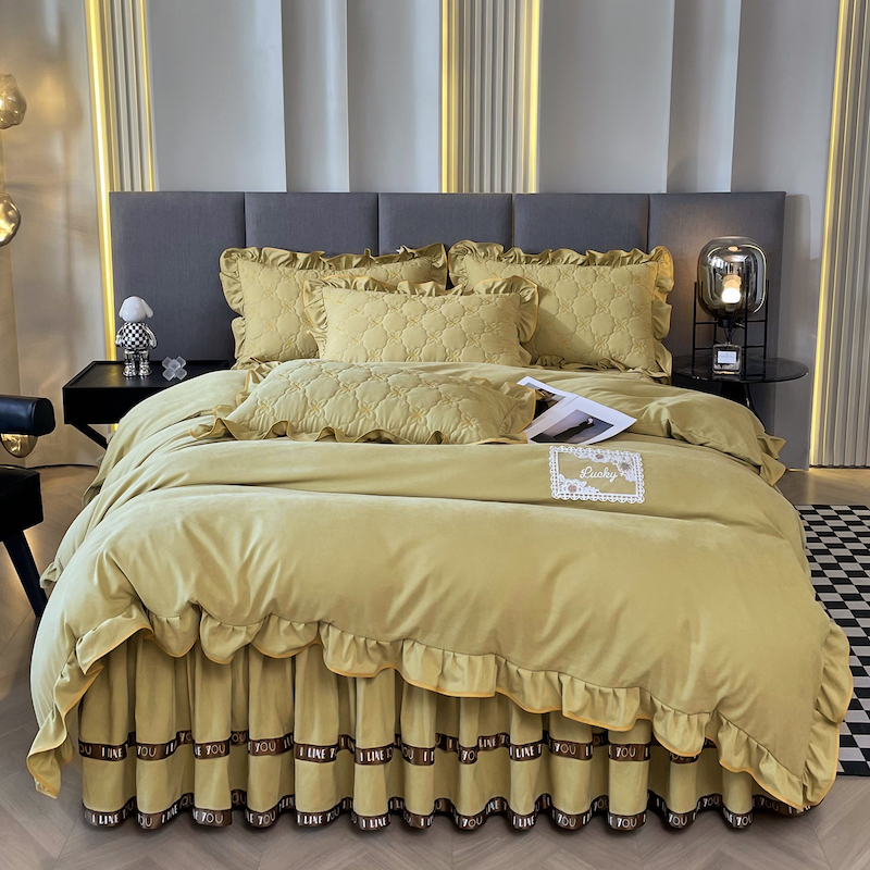 极速纯色夹棉e床裙式床罩单件加厚床单三件套1.5米1.8x2.0荷叶花