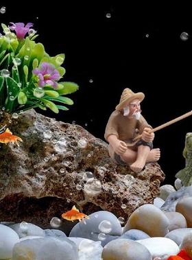 极速Fish Tank Rkesin Decoration Accessories Fisherman Fishin