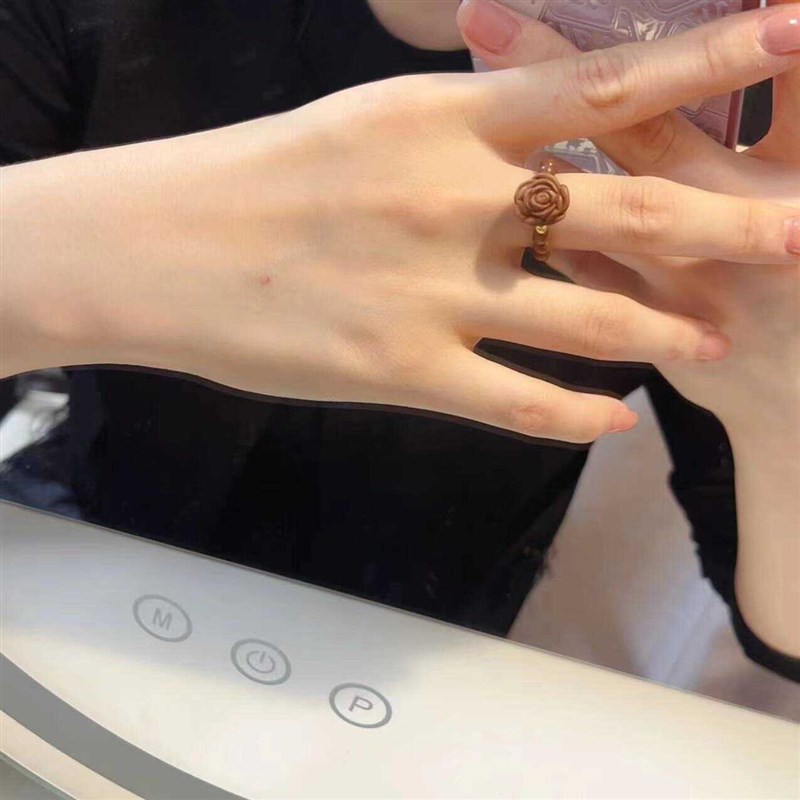 极速天然黑肉老山檀玫瑰花戒指女款C时尚戒圈文玩时尚饰品礼物T18