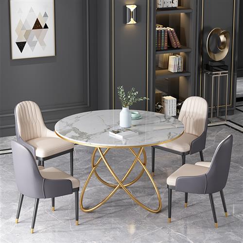 极速北欧大理石圆形餐桌椅u组合家用小户型圆桌办公室样品屋展示