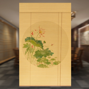 饰竹窗帘玄关隔断竹卷帘竹帘子 新中式 图案竹帘卷帘印花背景装