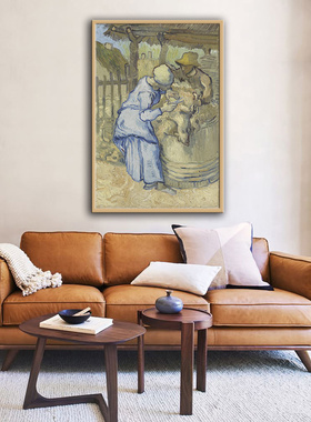 极速梵高剪羊毛的人油画定制装饰画有框A无框名画 Sheep-Shearers