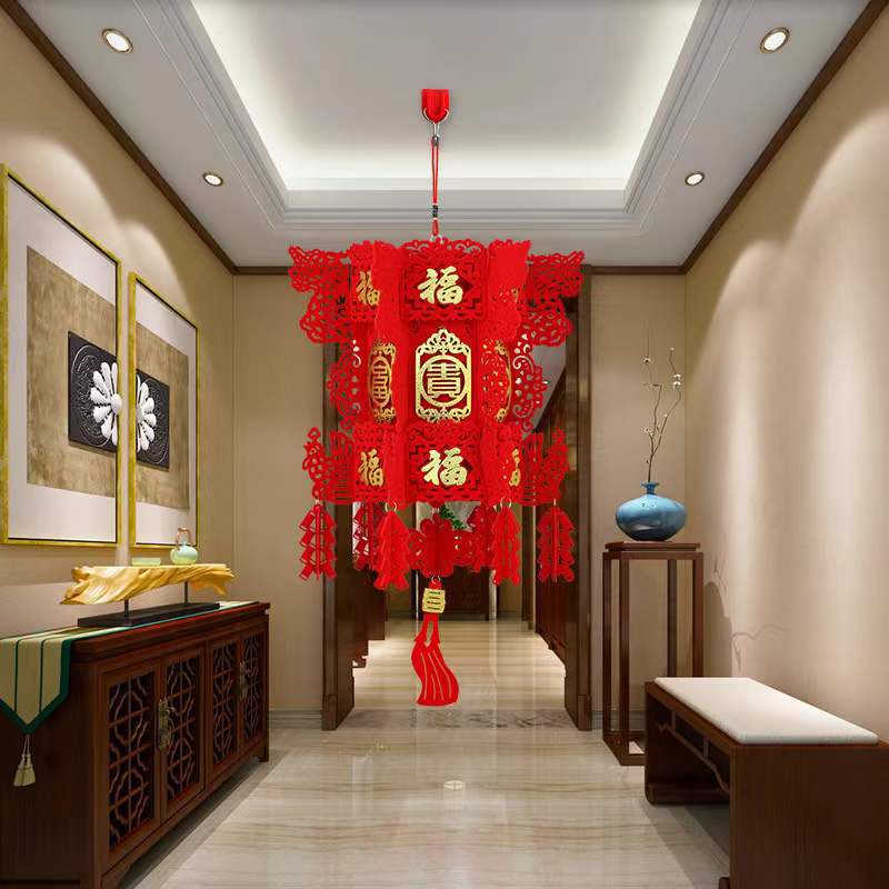 极速新年挂件灯笼宫灯过年中秋节植绒灯笼婚庆乔迁无X纺布花灯灯
