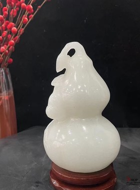 极速天然白玉雕花实心葫芦摆件新中式家居装M饰乔迁开业送礼纯手