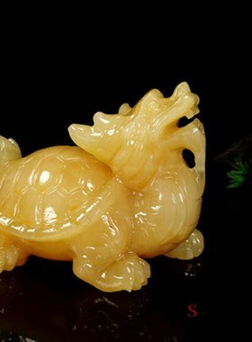极速天然黄玉龙龟j摆件一对客厅办公桌家居装饰书柜酒柜玄关手工