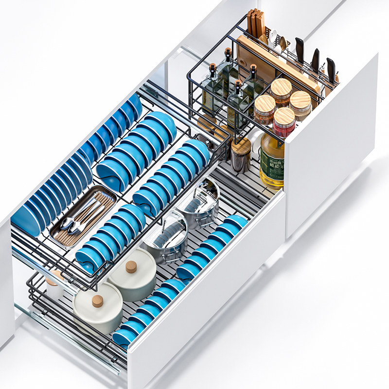 极速调味拉篮厨房橱柜调味篮内置抽屉式30N4不锈钢置物架地柜调料
