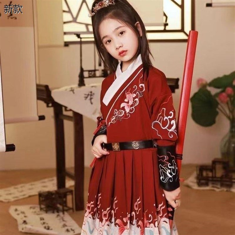 极速汉服女童花木兰表演服t走秀武侠古装飞鱼服女童锦衣卫儿童春