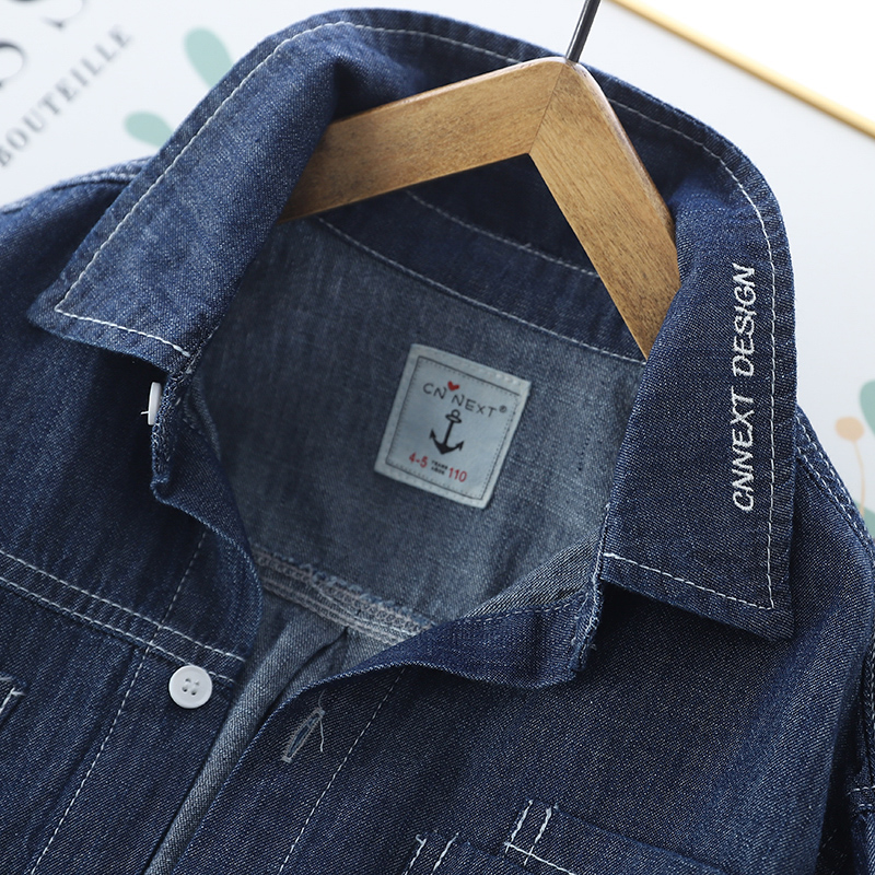 极速男童牛仔衬衫外套春秋季新z款中大童洋气三口袋长袖儿童装时