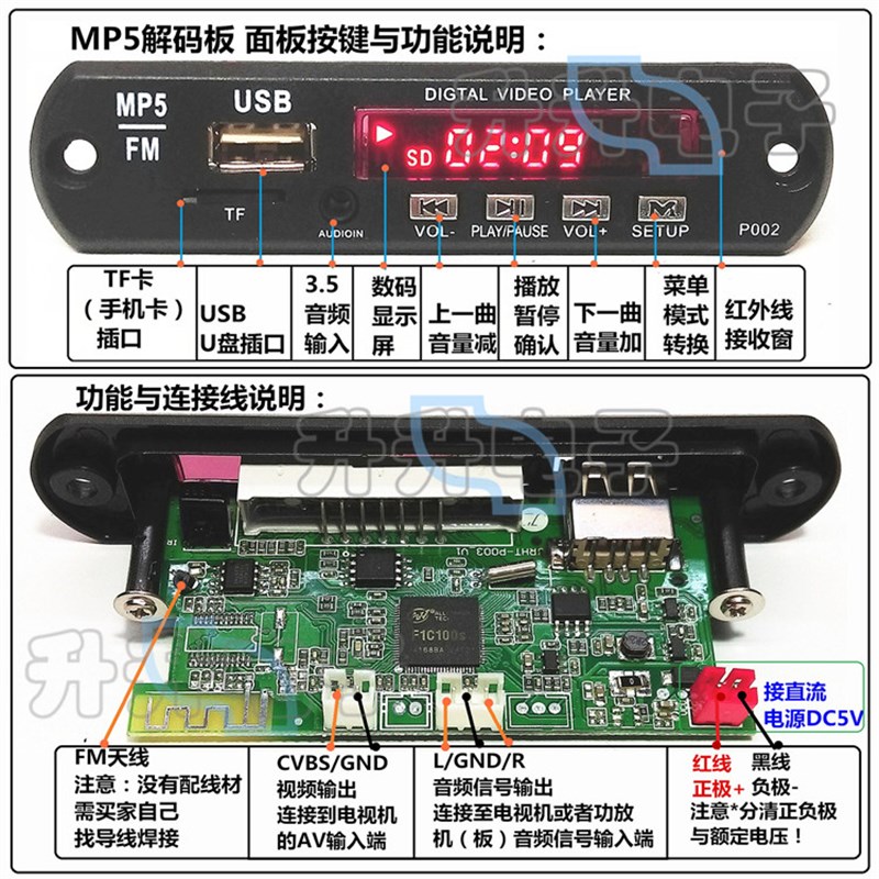 极速MP5视频MPh4/MKV/AVI播放器板 无损音频APE/FLAC/WAV/MP3解码