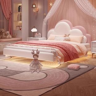 儿童床女孩公主床悬浮床现代简约网红云朵床卧室粉色1.2m床实木床