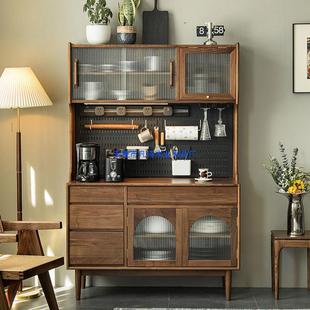 北欧实木黑胡桃木餐边柜简约日式 原木樱桃木靠墙洞洞板碗碟收纳柜