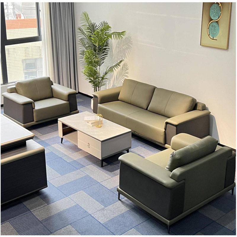 大型办公沙发墨绿色简约商务接待室会客区休闲办公室皮沙发三人位