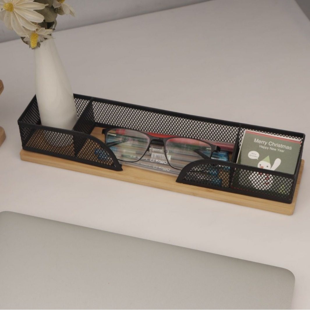 桌面整理收纳置物架金属边框木质底座简约轻奢收纳盘