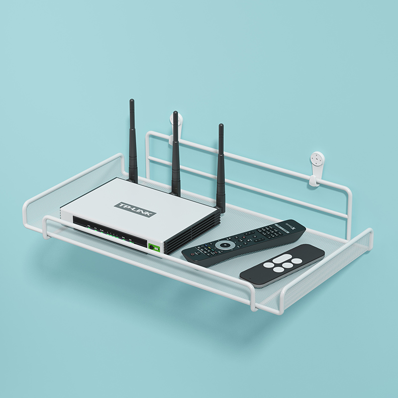 速发客厅墙上免打孔置物架电视wi器支i托架壁挂式放路由f收纳盒