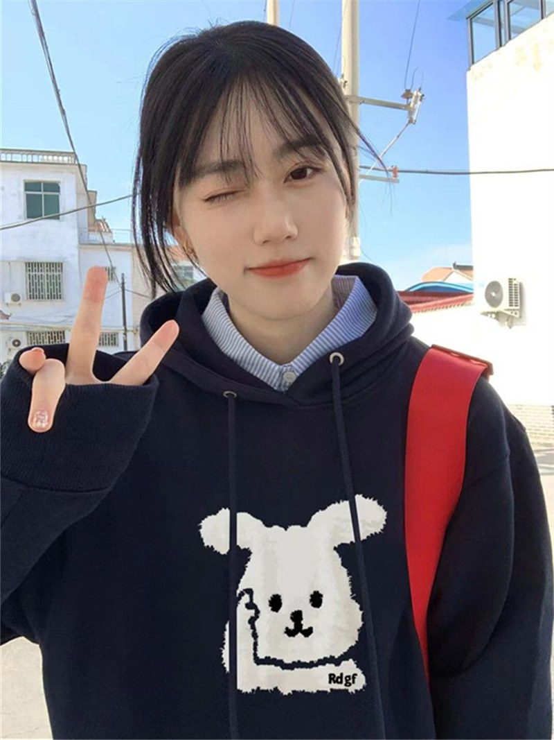 速发秋韩冬系ch小帽子加绒连个卫衣潮大码宽松复古闺蜜装外套