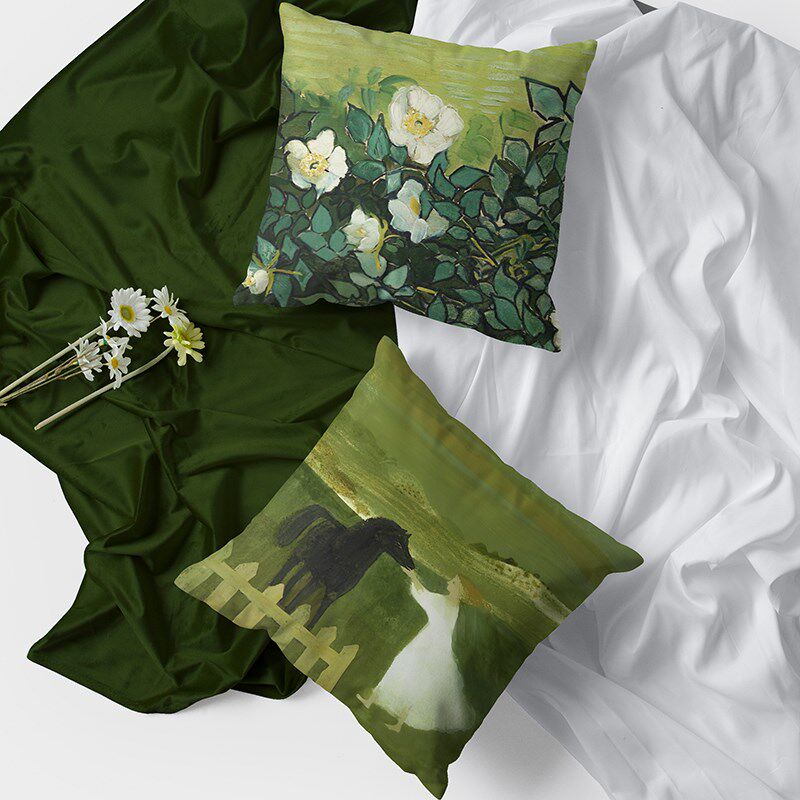 速发欧588S式田园花卉绒面抱枕简约艺厅白玫瑰沙发客术腰枕套靠枕