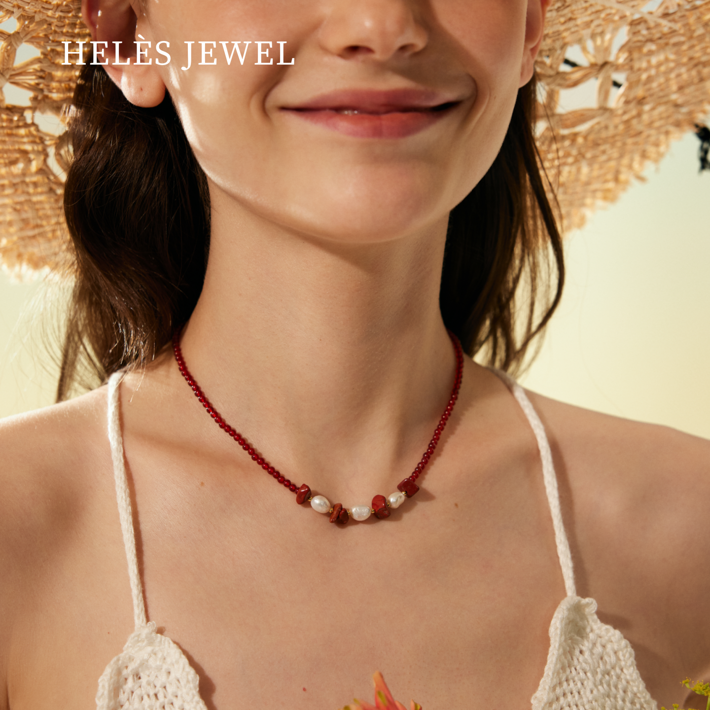 红玛瑙珍珠串珠项链锁骨链