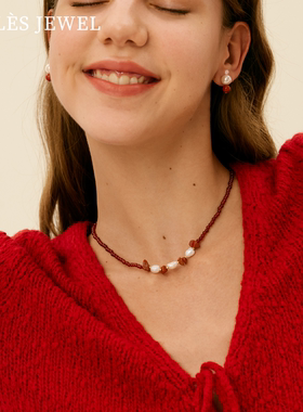 红玛瑙珍珠串珠项链锁骨链