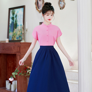 高端精致粉色衬衫 搭配一整套显瘦法式 连衣裙质感高级感女 2024夏装