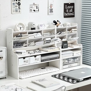 桌面多层分格笔筒置物架多功能书桌书本杂物斜插式收纳架分类书架