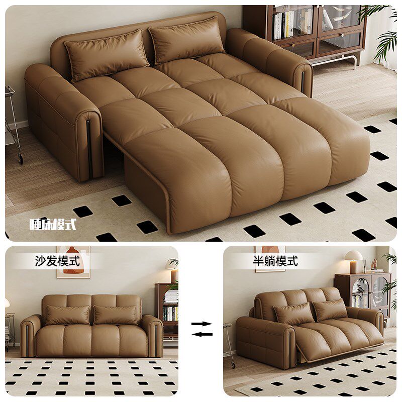 奶油风智能电动沙发床两用可折叠多功能客厅书房小户型新款梳化床