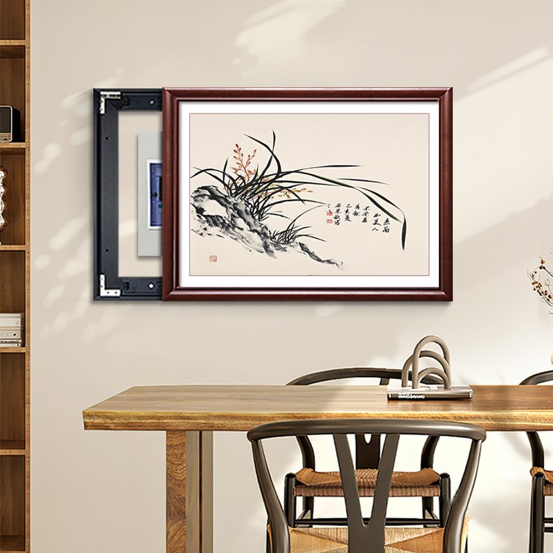 兰花新中式入户电表箱装饰画x免打孔遮挡配电箱电闸盒餐厅挂画定