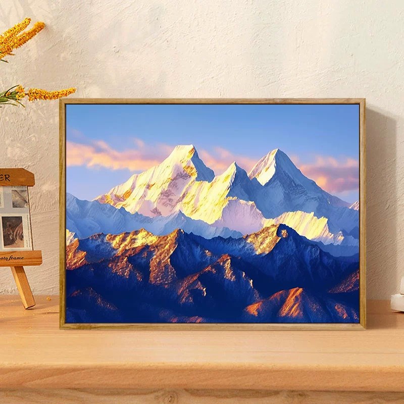 梅里雪山日照金山数字油画diy填色充手工手W绘油彩装饰画