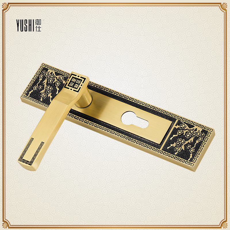 新中式门锁室内纯铜静音家用大门通用H型木门全铜套装卧室房门锁