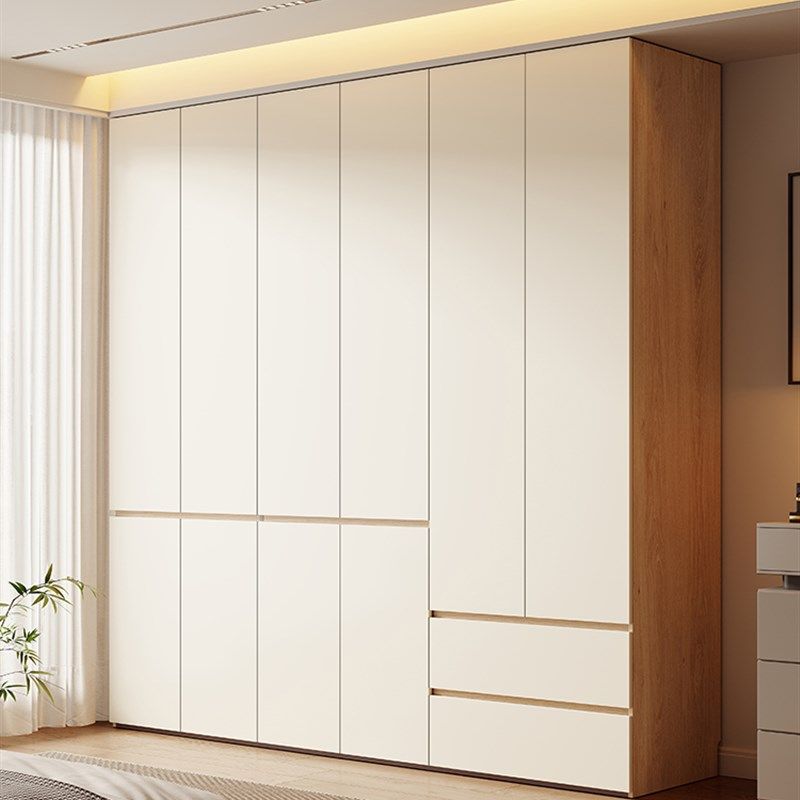 奶油风全实木衣柜橡木家用卧室日系纯原木奶白色一门到顶大衣橱
