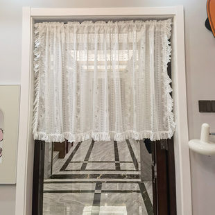 荷叶边窗纱蕾丝门帘隔断帘厨房卧室白色纱帘穿杆小窗帘半帘魔术贴