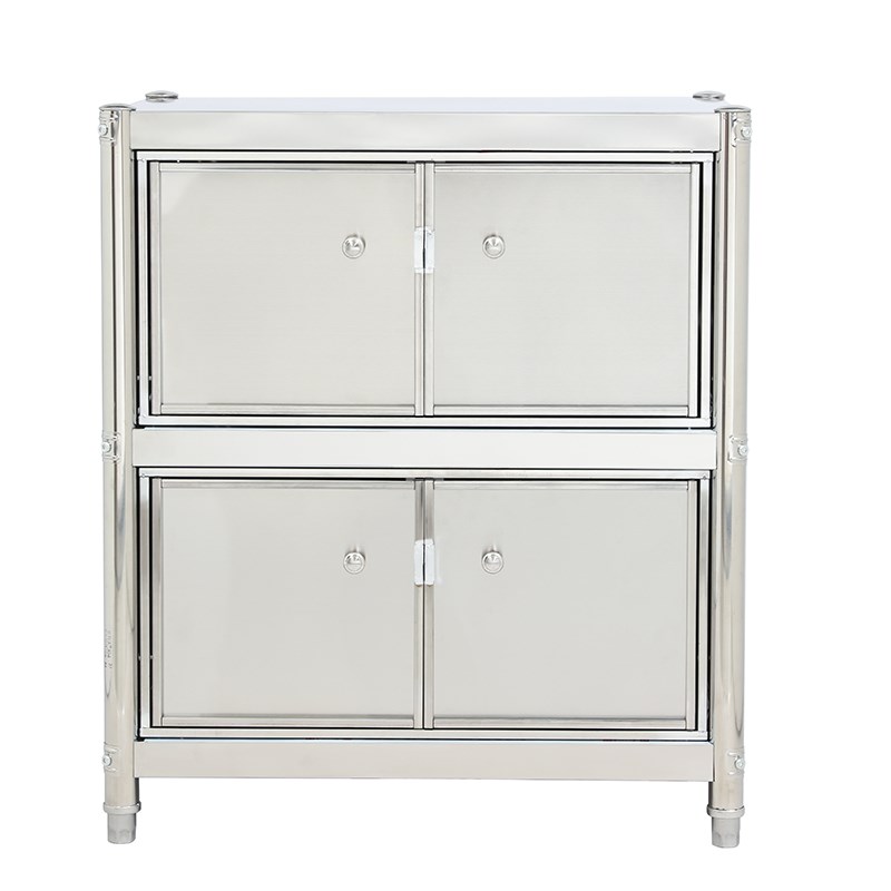 带门置物架不锈钢双柜门厨房置物架不L锈钢收纳置物架置地式